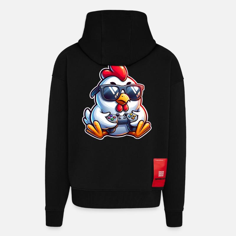 Gamer Chicken avec manette - Veste à capuche bio épaisse oversize fabriqué en UE - SOLID BLACK