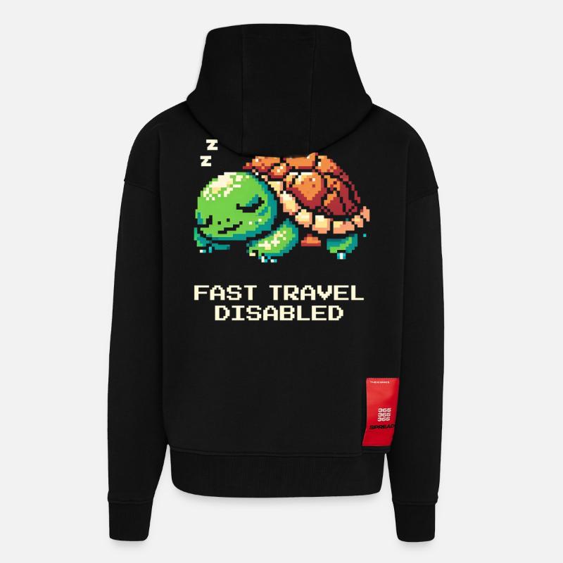 Voyage rapide désactivé | Tortue - Veste à capuche bio épaisse oversize fabriqué en UE - SOLID BLACK