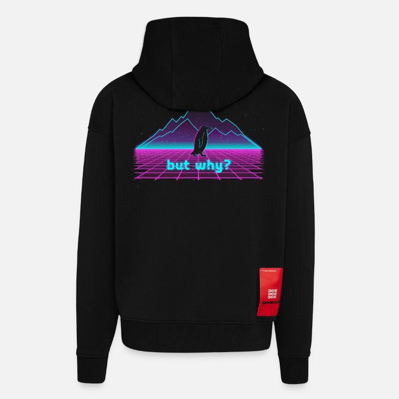 Vaporwave Penguin - Veste à capuche bio épaisse oversize fabriqué en UE - SOLID BLACK