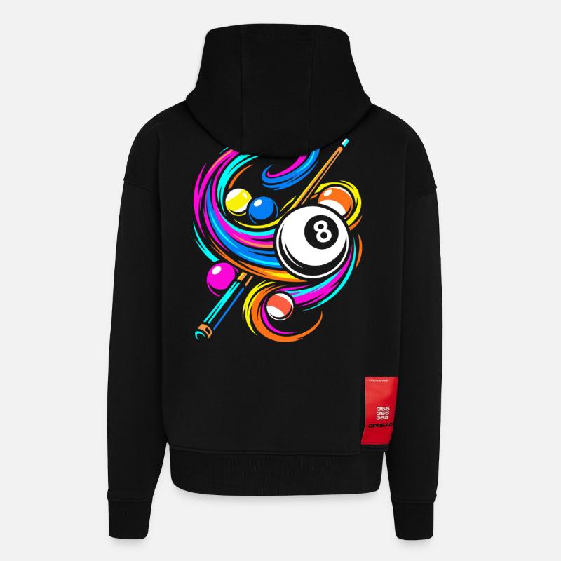 Boules de billard et queue - Veste à capuche bio épaisse oversize fabriqué en UE - SOLID BLACK