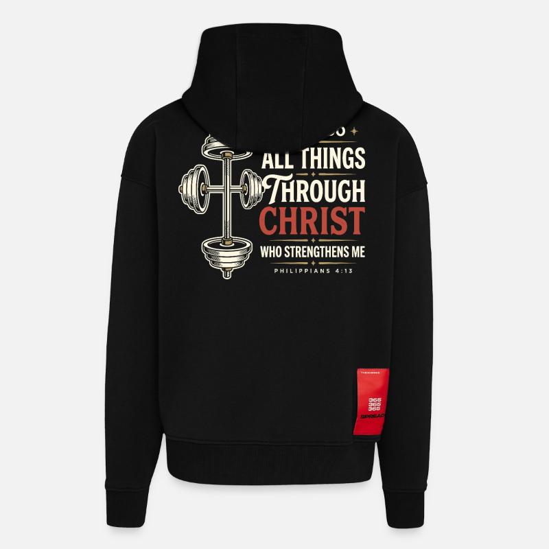 Puissance chrétienne Philippiens 4:13 - Veste à capuche bio épaisse oversize fabriqué en UE - SOLID BLACK