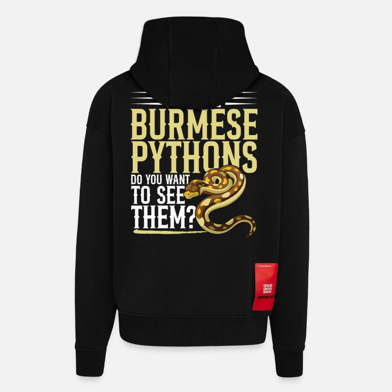 Burmesische Python HDE Schlangen-Stofftier-Reptil - Zip Hoodie - made by SPREAD - SOLID BLACK