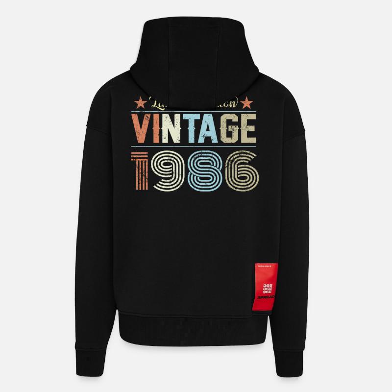 40e anniversaire 1986 - Veste à capuche bio épaisse oversize fabriqué en UE - SOLID BLACK