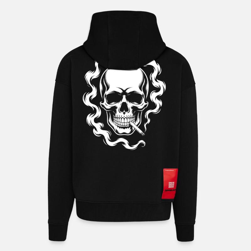 Conception du crâne fumant - Veste à capuche bio épaisse oversize fabriqué en UE - SOLID BLACK