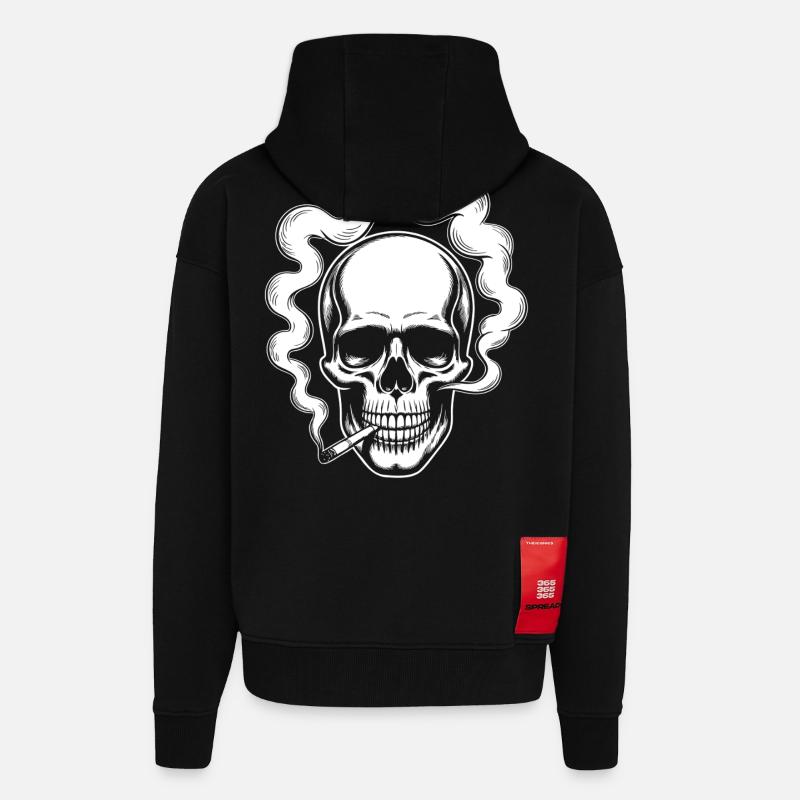 Conception du crâne fumant - Veste à capuche bio épaisse oversize fabriqué en UE - SOLID BLACK