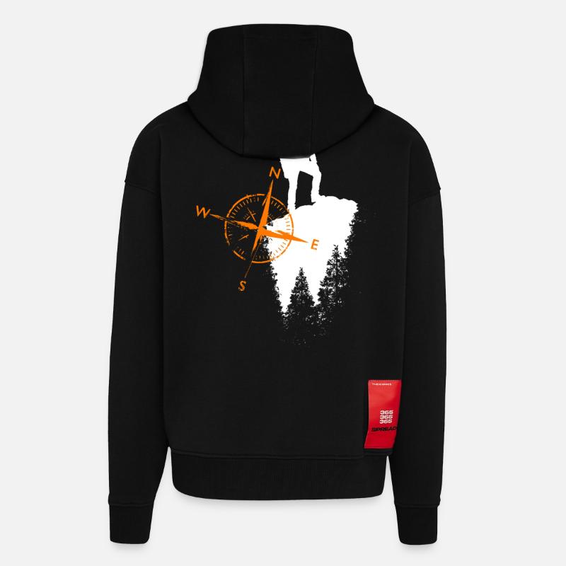 Motif de vagabond avec compa - Veste à capuche bio épaisse oversize fabriqué en UE - SOLID BLACK