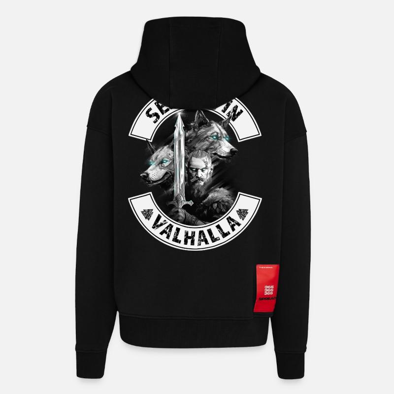 On se voit à Valhalla - Veste à capuche bio épaisse oversize fabriqué en UE - SOLID BLACK