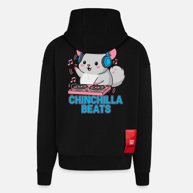 Douce chinchilla bat la musique - Veste à capuche bio épaisse oversize fabriqué en UE - SOLID BLACK
