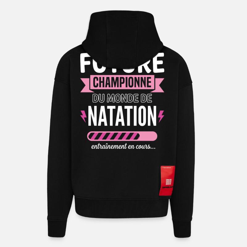 Future Championne De Natation Nageuse - Veste à capuche bio épaisse oversize fabriqué en UE - SOLID BLACK