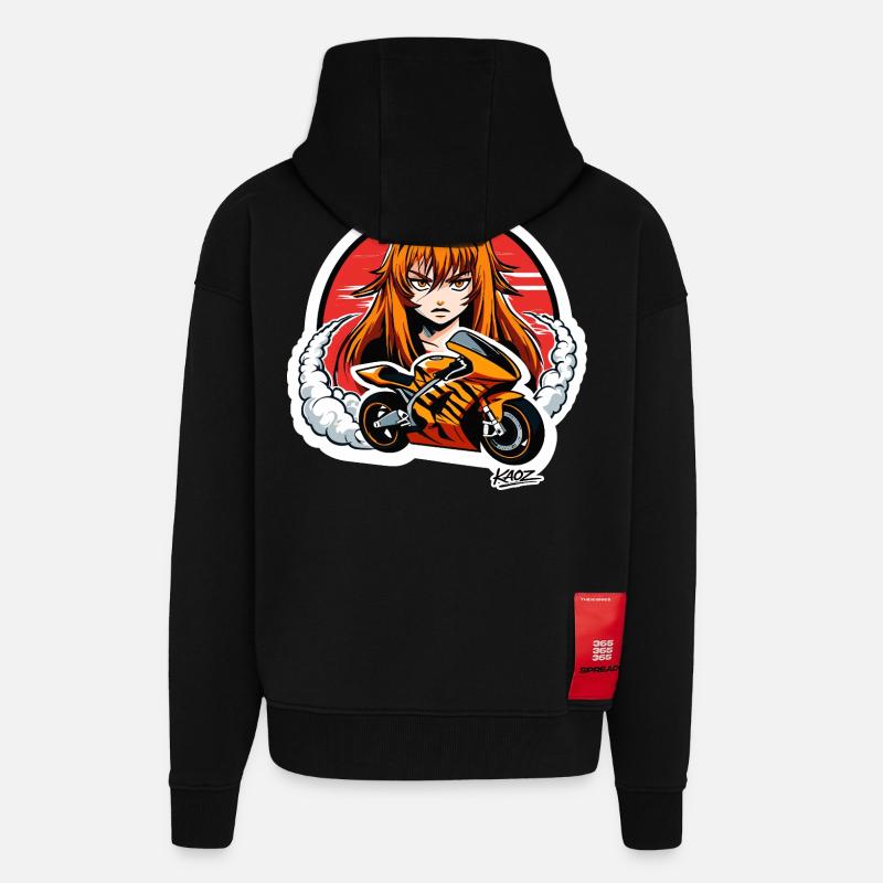 Cavalier de tigre À moto - Veste à capuche bio épaisse oversize fabriqué en UE - SOLID BLACK
