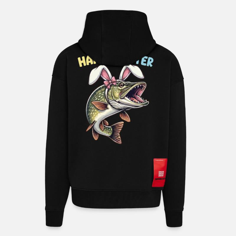 Easter fish pike with rabbit ears - Zip Hoodie - made by SPREAD - SOLID BLACK