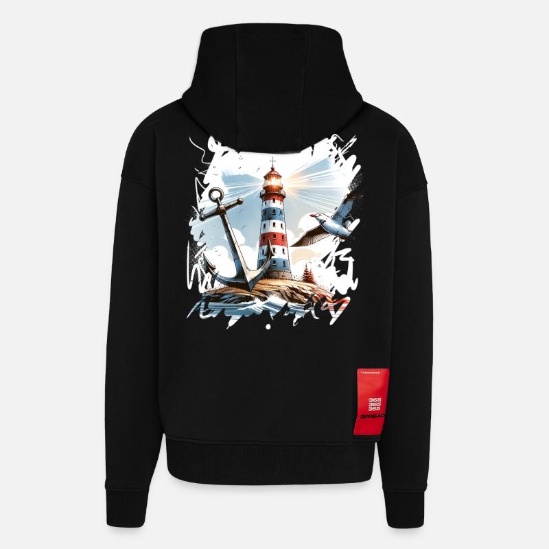 Leuchtturm Anker Möwe - Zip Hoodie - made by SPREAD - SOLID BLACK