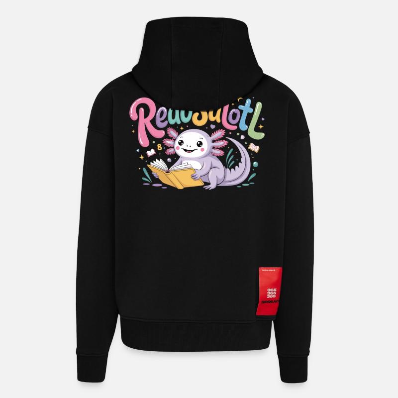 Axolotl Reader T-Shirt ReadSalotl Book - Veste à capuche bio épaisse oversize fabriqué en UE - SOLID BLACK