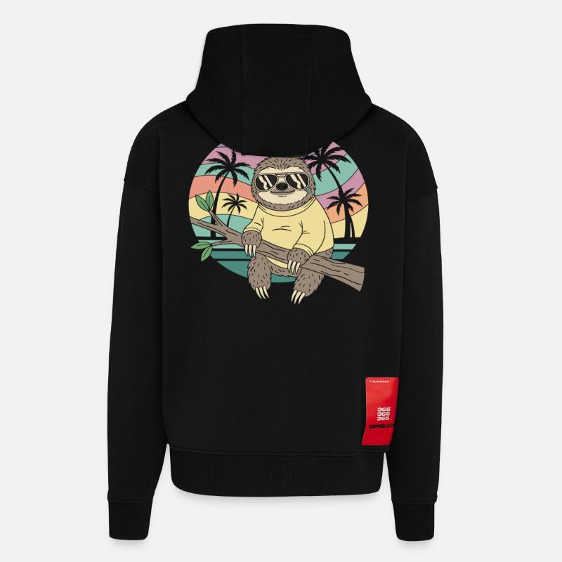Cool Sloth Retro Kesäpalmupuut - Heavyweight Oversized Organic hupparitakki Made in EU - SOLID BLACK