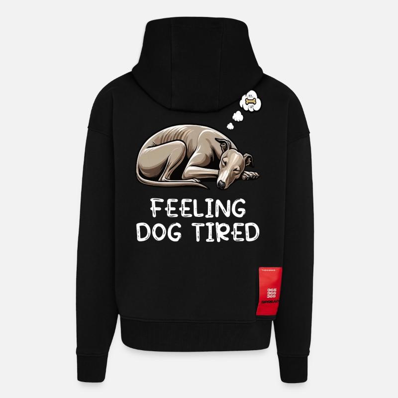 Se sentir fatigué Whippet Whippets Lévriers - Veste à capuche bio épaisse oversize fabriqué en UE - SOLID BLACK