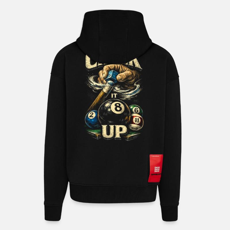 Billard à 8 billes : craie - Veste à capuche bio épaisse oversize fabriqué en UE - SOLID BLACK