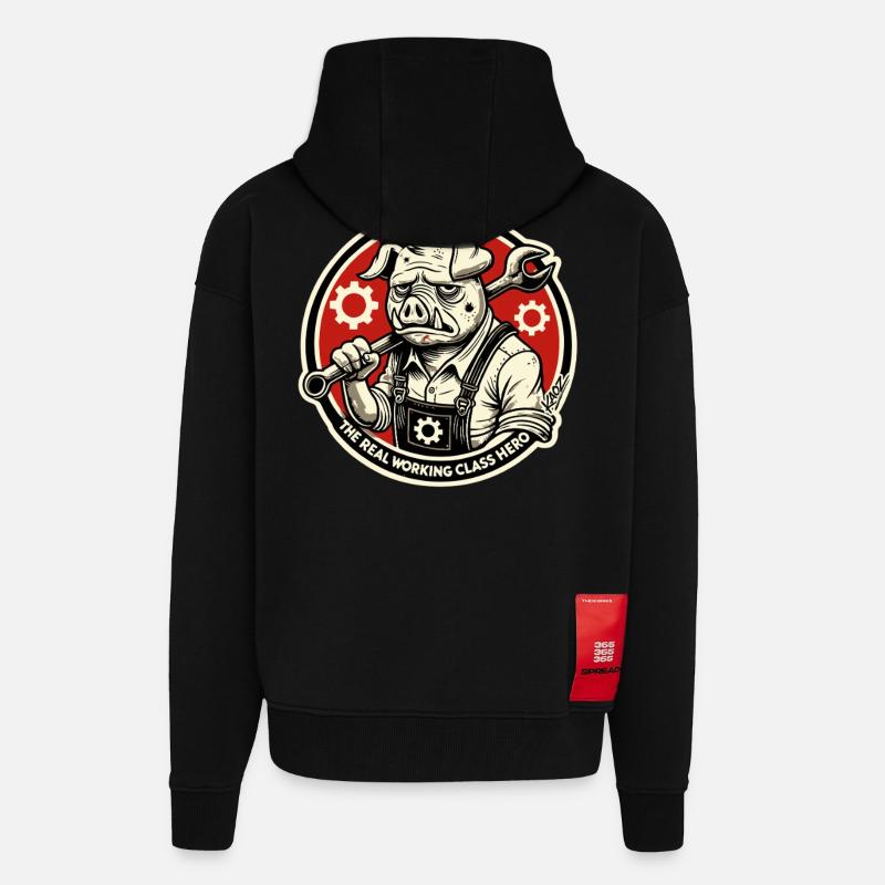 Echtes Heldenschwein der Arbeiterklasse - Zip Hoodie - made by SPREAD - SOLID BLACK