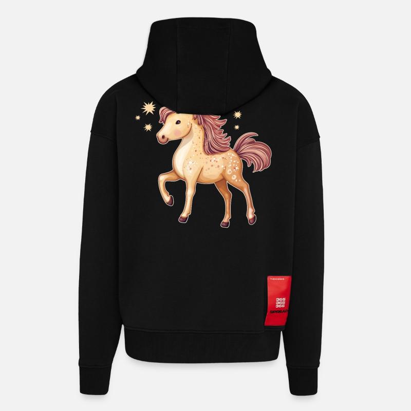 Cheval mignon avec des étoiles - Veste à capuche bio épaisse oversize fabriqué en UE - SOLID BLACK