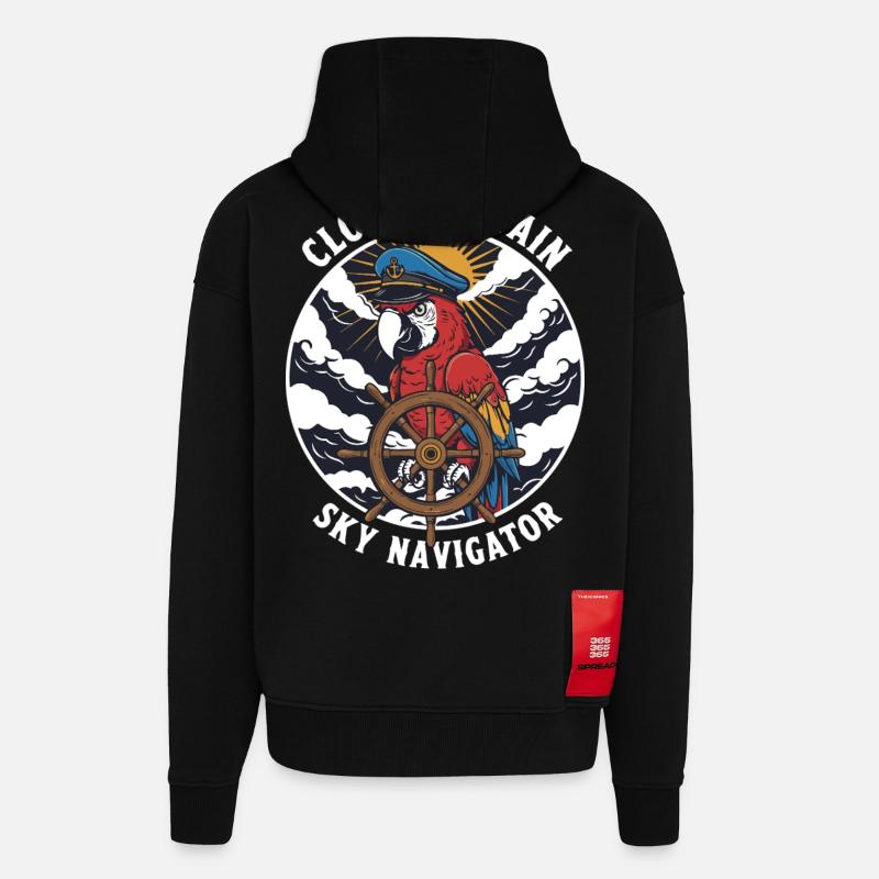 Perroquet Capitaine Cloud Sky Navigator - Veste à capuche bio épaisse oversize fabriqué en UE - SOLID BLACK