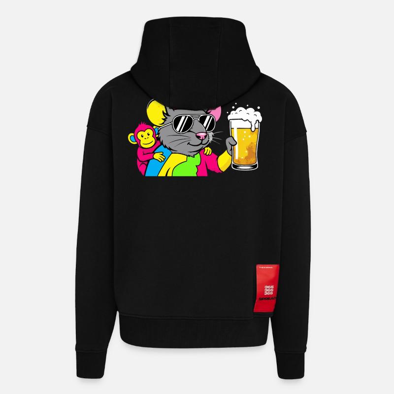 Party Maus mit Bier - Zip Hoodie - made by SPREAD - SOLID BLACK