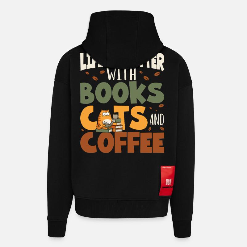 Lecture des livres Chats - Veste à capuche bio épaisse oversize fabriqué en UE - SOLID BLACK