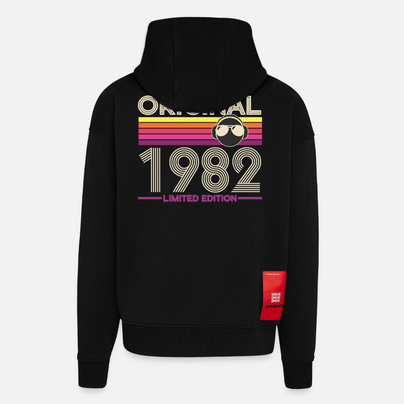 Original 1982 Édition Retro - Veste à capuche bio épaisse oversize fabriqué en UE - SOLID BLACK