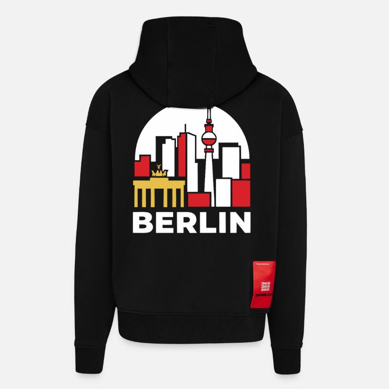 Tour de télévision Berlin Skyline - Veste à capuche bio épaisse oversize fabriqué en UE - SOLID BLACK