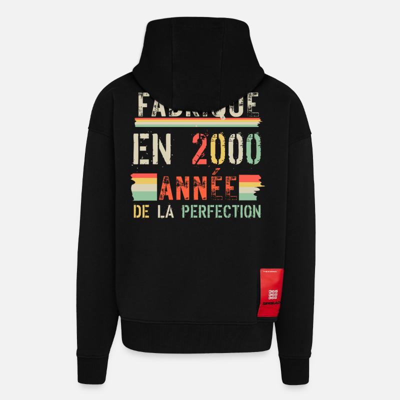 Fabriqué en 2000 – Année de perfection - Veste à capuche bio épaisse oversize fabriqué en UE - SOLID BLACK
