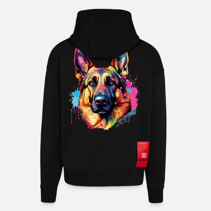 Lebendiger Deutscher Schäferhund Splash - Zip Hoodie - made by SPREAD - SOLID BLACK