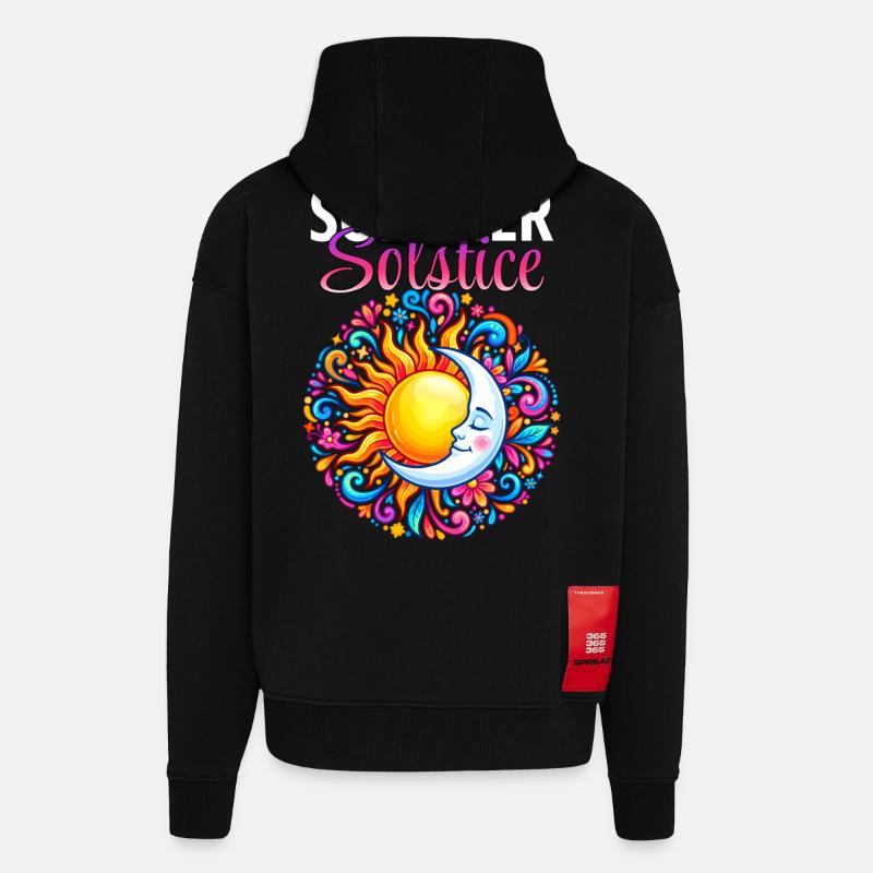 Litha Pagan Solstice d’été Midsommar - Veste à capuche bio épaisse oversize fabriqué en UE - SOLID BLACK