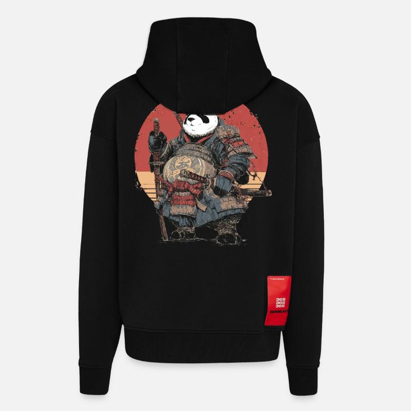 Panda-Samurai in robuster Rüstung - Zip Hoodie - made by SPREAD - SOLID BLACK