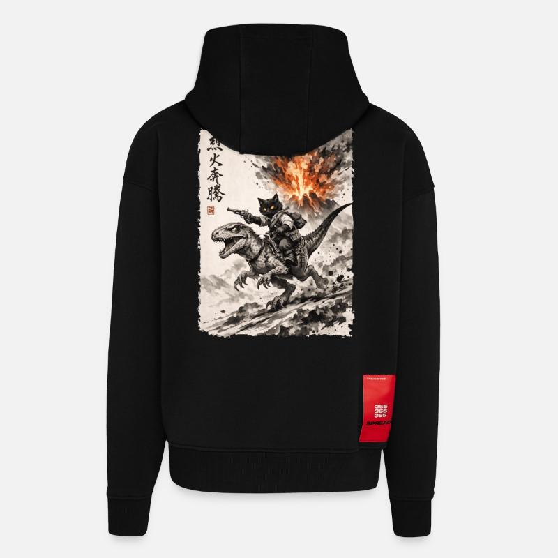 Katze, Dinosaurier, Vulkan, Vulkanausbruch, Anime - Zip Hoodie - made by SPREAD - SOLID BLACK