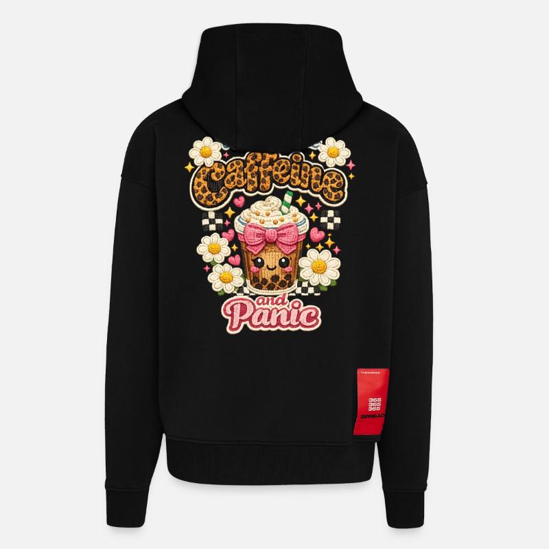 Coffee Panic Leopard Shine Caffeine - Zip Hoodie - made by SPREAD - SOLID BLACK