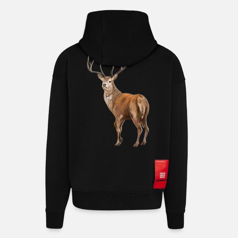 Cerf de Weisswedelhirsch - Veste à capuche bio épaisse oversize fabriqué en UE - SOLID BLACK