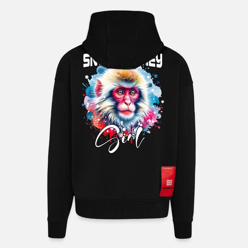 Snow Monkey Mädchen Schneeaffe - Zip Hoodie - made by SPREAD - SOLID BLACK
