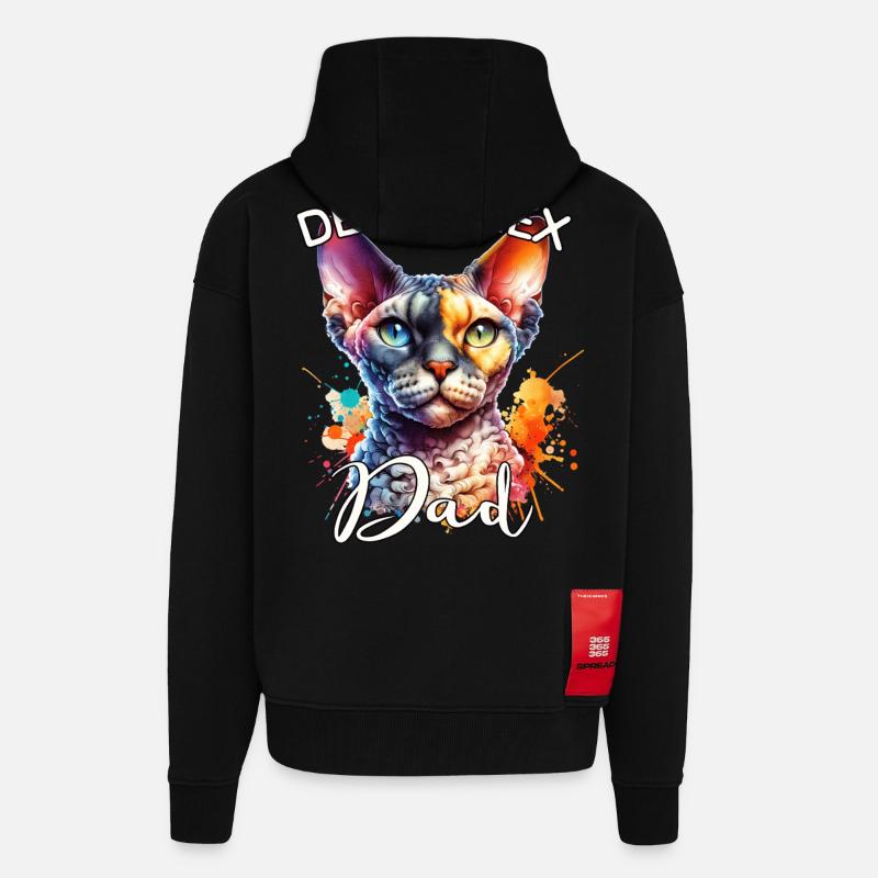 Devon Rex Papa - Zip Hoodie - made by SPREAD - SOLID BLACK