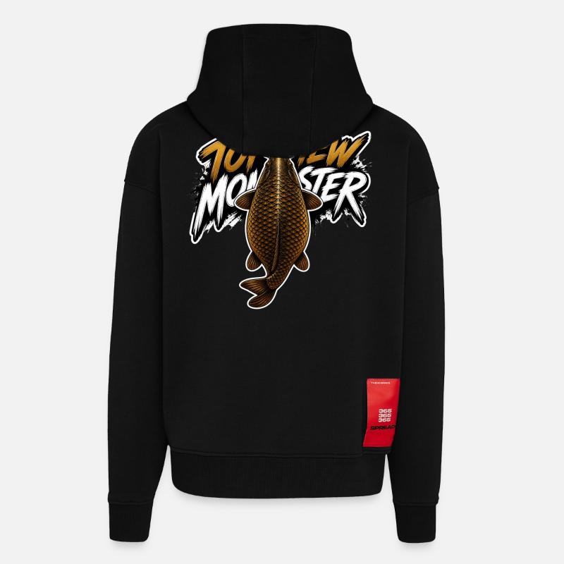 Vogelperspektive Monsterkarpfen – Kräftiges Angeldesign - Zip Hoodie - made by SPREAD - SOLID BLACK