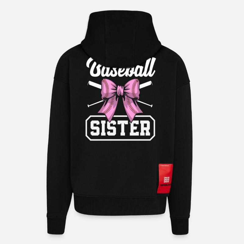 Baseball Sœur Bow Bat Rose - Veste à capuche bio épaisse oversize fabriqué en UE - SOLID BLACK