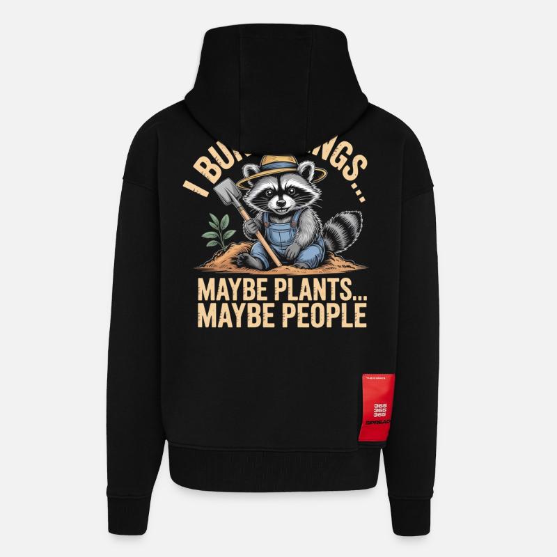 Waschbär-Gärtner: Pflanzen oder Menschen - Zip Hoodie - made by SPREAD - SOLID BLACK
