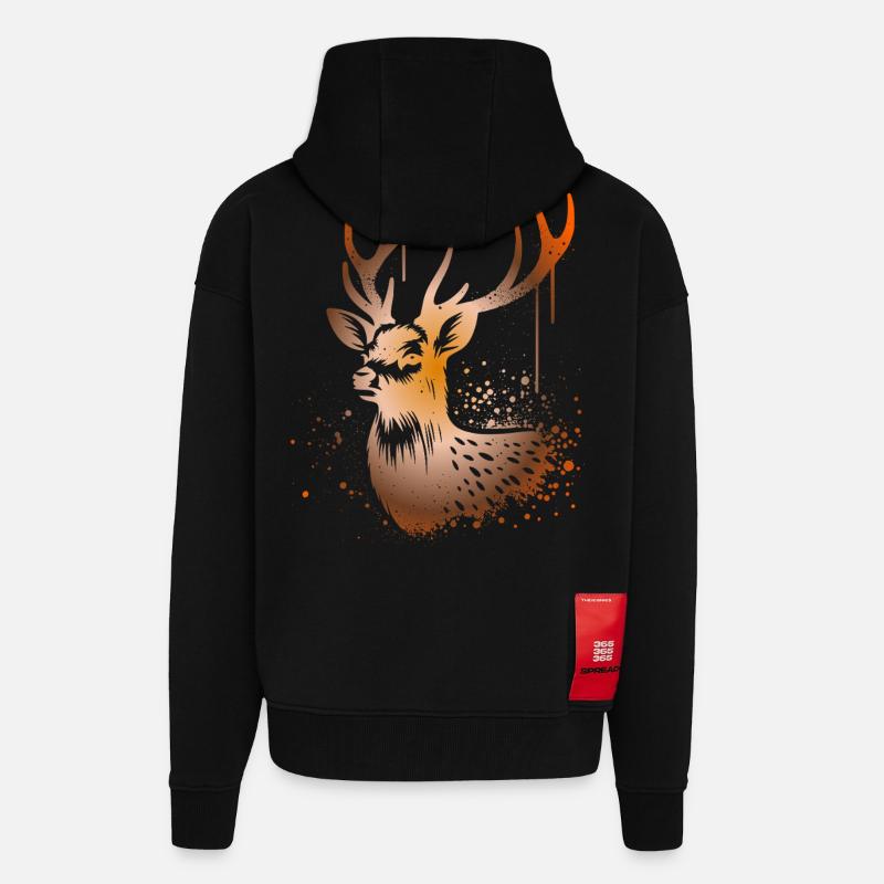 Cerf Sikahirsch Sika - Veste à capuche bio épaisse oversize fabriqué en UE - SOLID BLACK