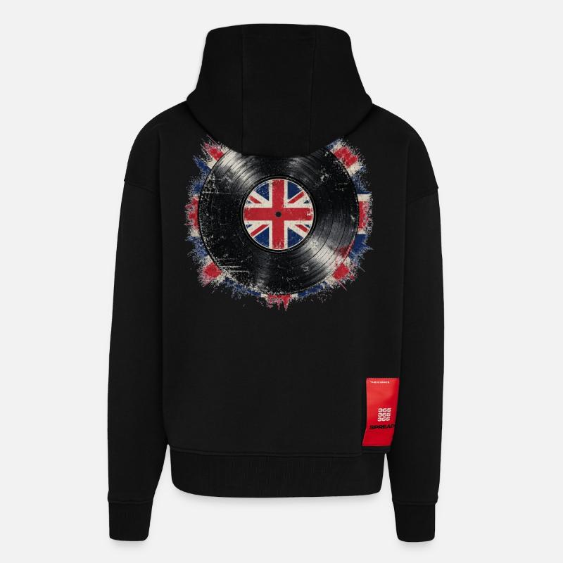 Drapeau britannique en vinyle - Veste à capuche bio épaisse oversize fabriqué en UE - SOLID BLACK