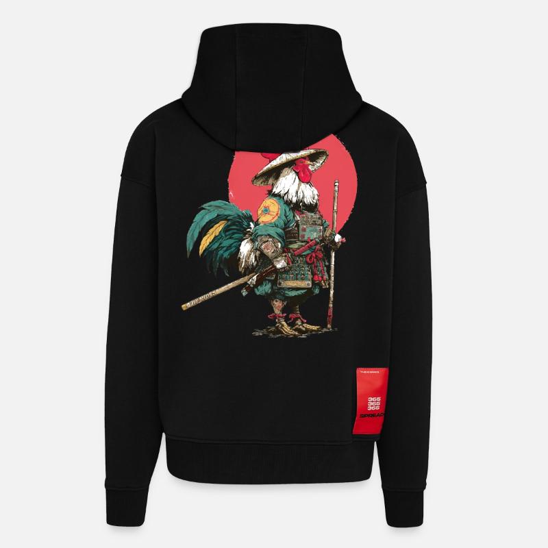 Hahn-Samurai in Rüstung - Zip Hoodie - made by SPREAD - SOLID BLACK