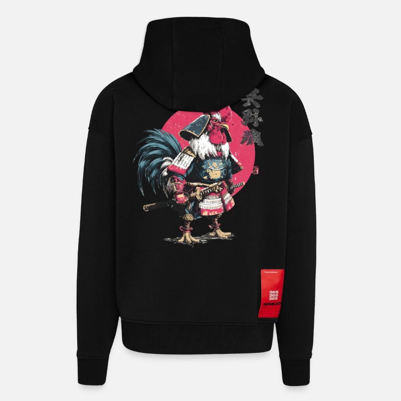 Armure samouraï coq - Veste à capuche bio épaisse oversize fabriqué en UE - SOLID BLACK