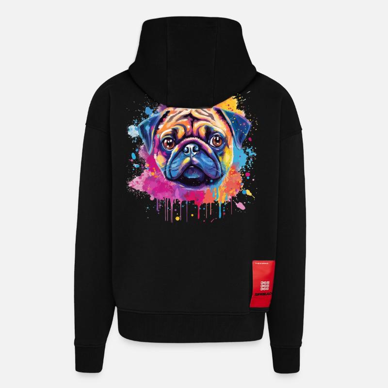 Lebendiges Mops-Splash-Porträt - Zip Hoodie - made by SPREAD - SOLID BLACK