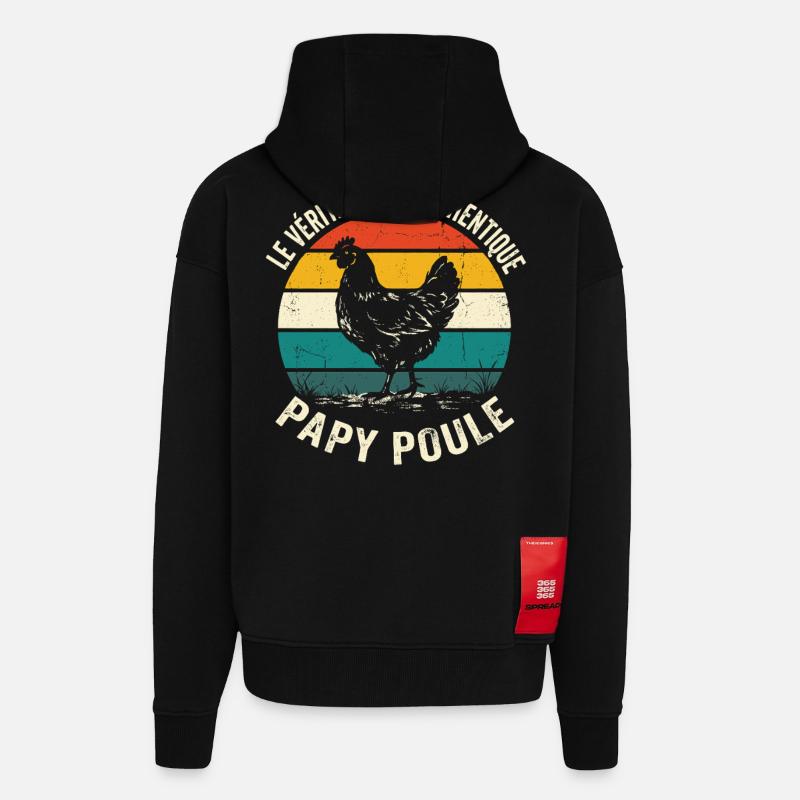 Véritable Et Authentique Papy Poule - Veste à capuche bio épaisse oversize fabriqué en UE - SOLID BLACK