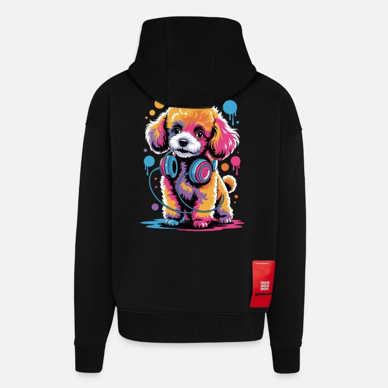 Caniche avec un casque - Veste à capuche bio épaisse oversize fabriqué en UE - SOLID BLACK