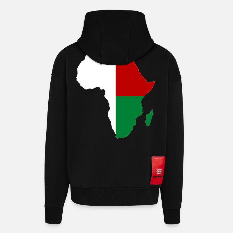 Drapeau de Madagascar Afrique - Veste à capuche bio épaisse oversize fabriqué en UE - SOLID BLACK