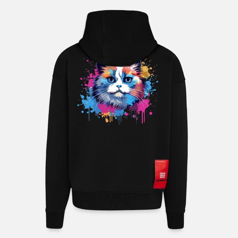 Birman-Katzengesicht Bunte Splash-Kunst - Zip Hoodie - made by SPREAD - SOLID BLACK