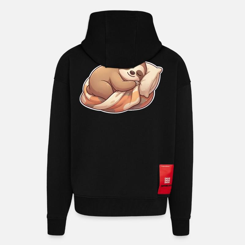 Sloth Sleeping - Zip Hoodie - made by SPREAD - SOLID BLACK