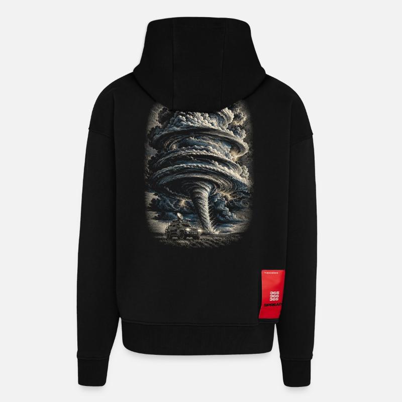 Météorologue chasseur de tempêtes - Veste à capuche bio épaisse oversize fabriqué en UE - SOLID BLACK